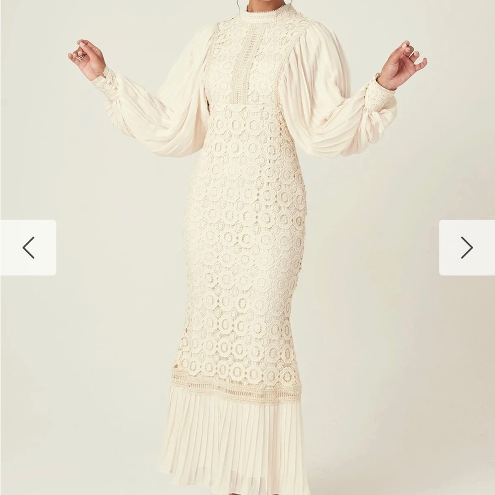 Nora lace pleated chiffon maxi dress- cream